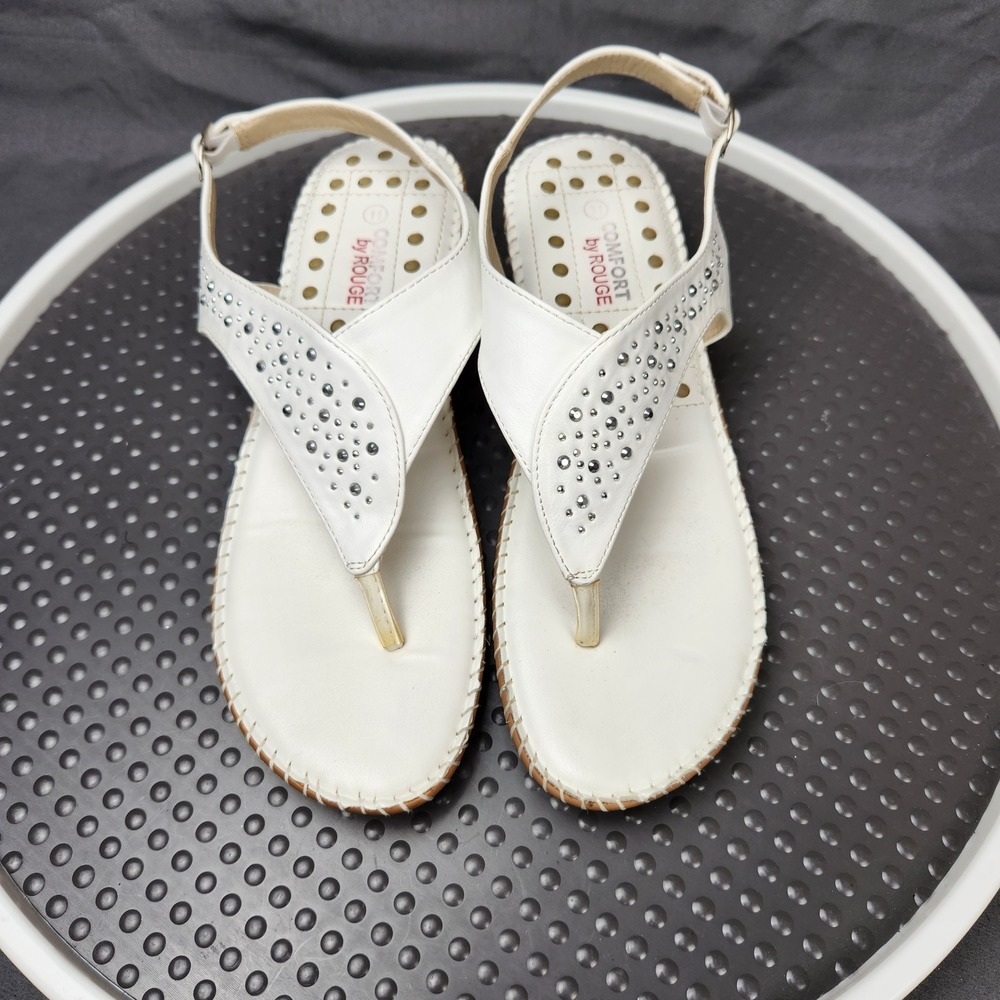 Comfort by Rouge White‎ Rhinestone Thong Slingback Sandals Womens Size 11 Shoes